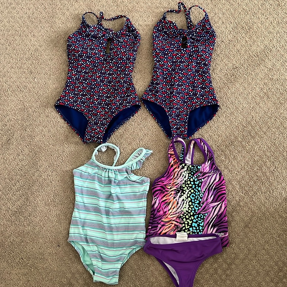 Used 4/5/6 girls swim suits. Vineyard vines, baby gap and speedo